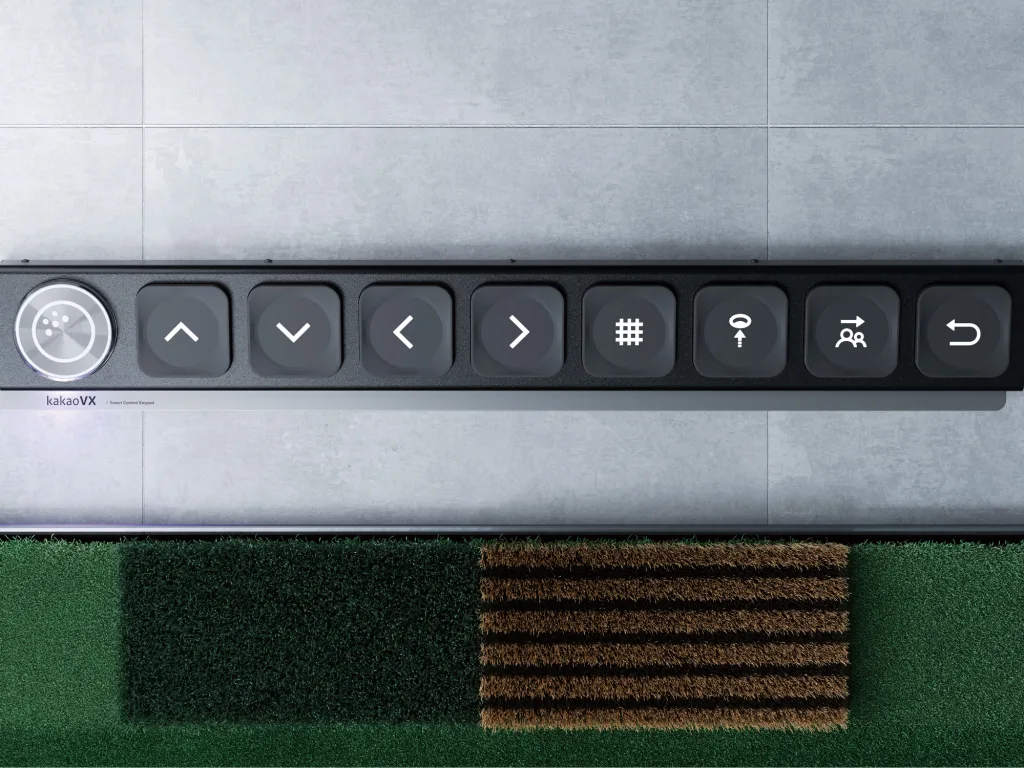 Floor keypad beside the rough and bunker hitting surfaces, seen from above